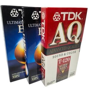 TDK‎ VHS T 120 AQ EHG Ultimate Performance Blank Recording Tapes Lot Of 3